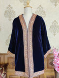 Blue Kashmiri Velvet Kimono Robe with Tilla Embroidery – 89cm