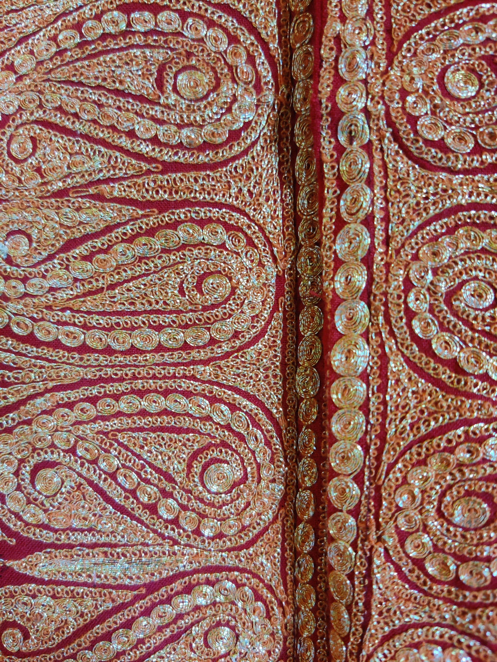 Maroon Kashmiri Velvet Kimono Robe with Heavy Tilla Embroidery – 125cm